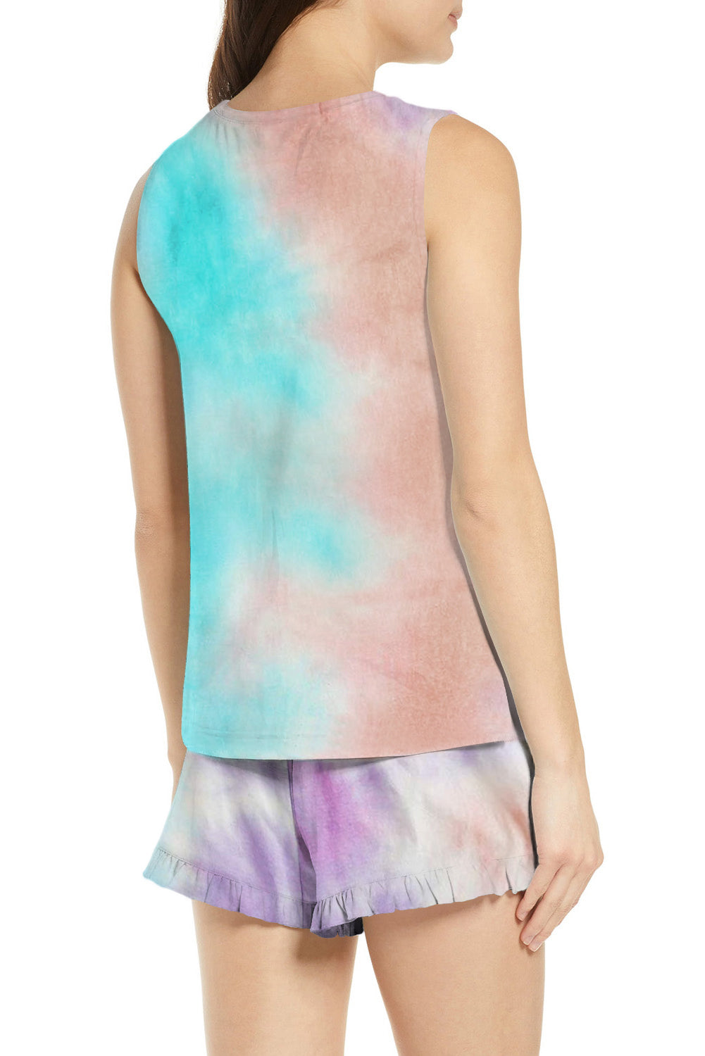 Débardeur bleu clair et short à volants 