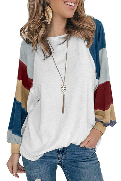 Camisetas holgadas de manga farol con bloque de color