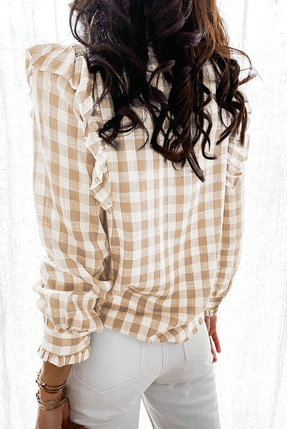 Plaid Print Ruffled Buttoned Shirt