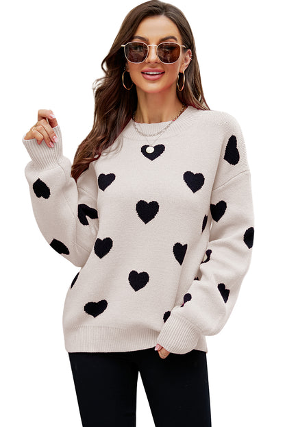 Heart Pattern Ribbed Trim Knit Sweater