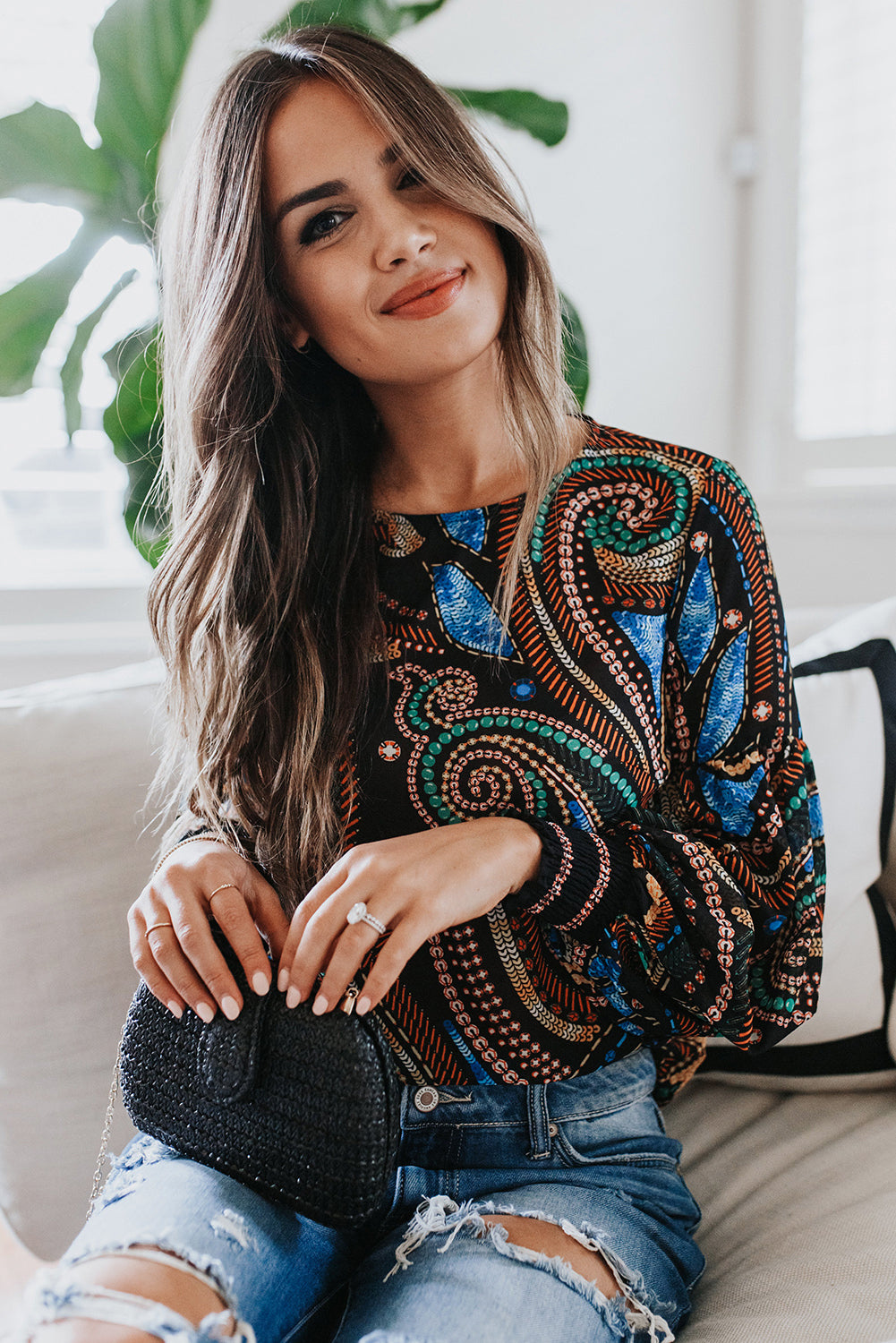 Haut imprimé à manches lanternes