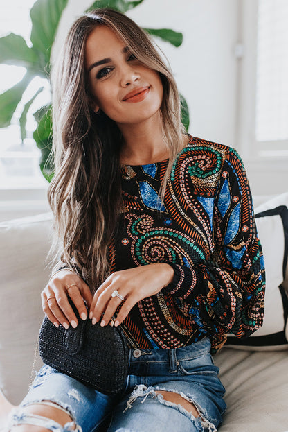 Haut imprimé à manches lanternes