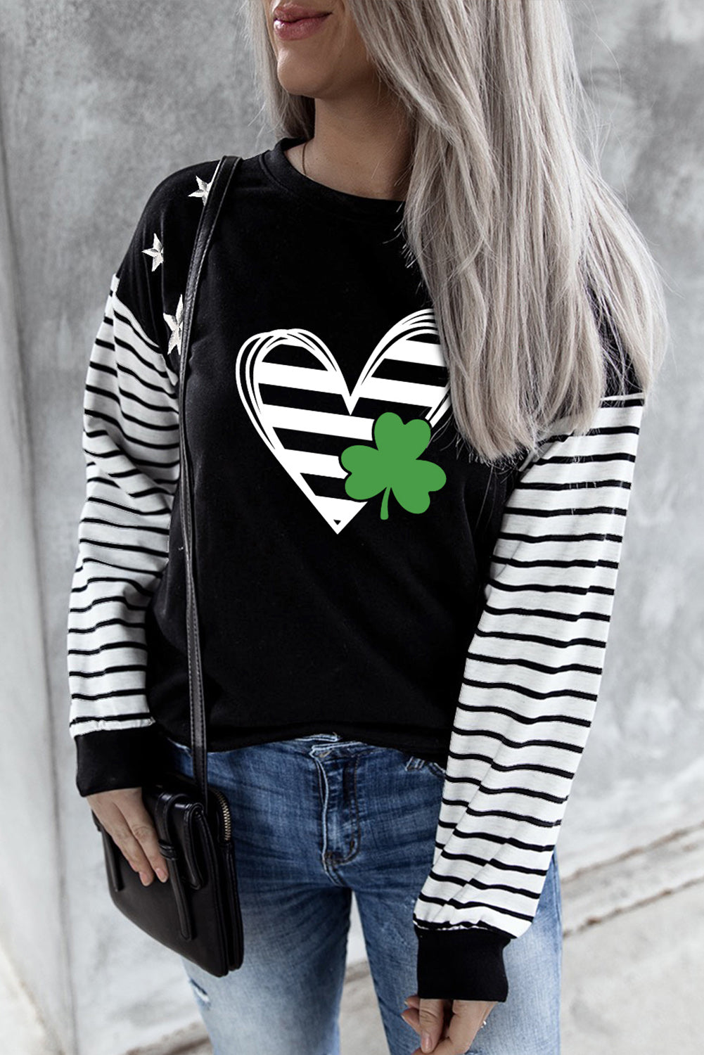 Striped Star Print Patchwork Long Sleeve Top