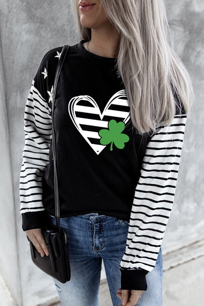 Striped Star Print Patchwork Long Sleeve Top