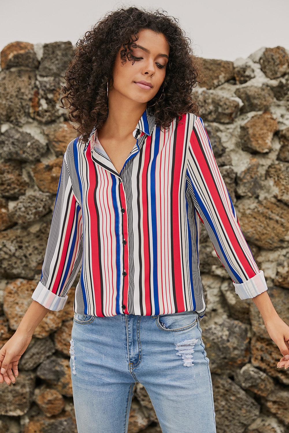 Blue Striped Modern Women Shirt - HannaBanna Clothing