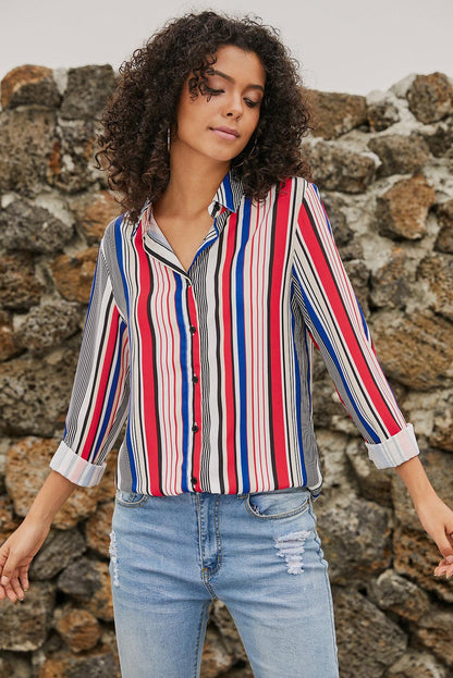 Blue Striped Modern Women Shirt - HannaBanna Clothing