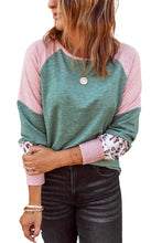 Round Neck Leopard Color Block Long Sleeve Top