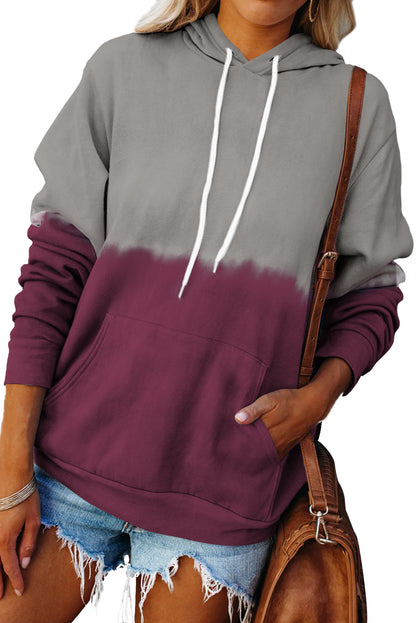 Dip-Dye Colorblock Drawstring Hoodie with Pockets