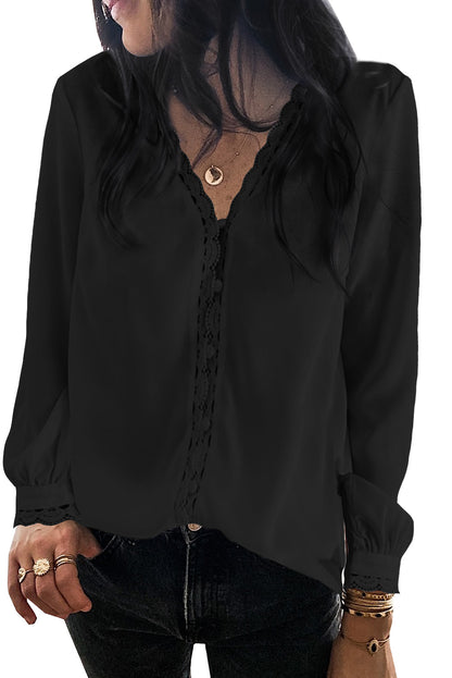 Lace Crochet Buttoned Long Sleeve Shirt