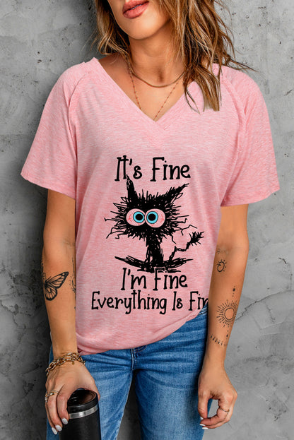 T-shirt col V graphique « Everything Is Fine Letters »
