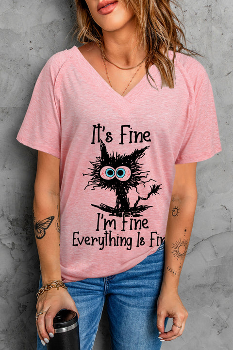 Everything Is Fine Letters Graphic V Neck T-shirt
