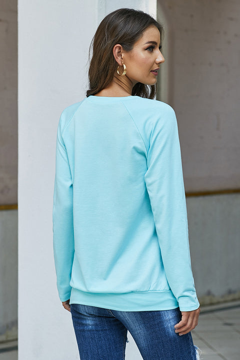 Zip Detail Light Blue Pullover Sweatshirt
