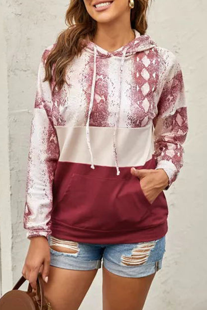 Sweat à capuche colorblock en peau de serpent 