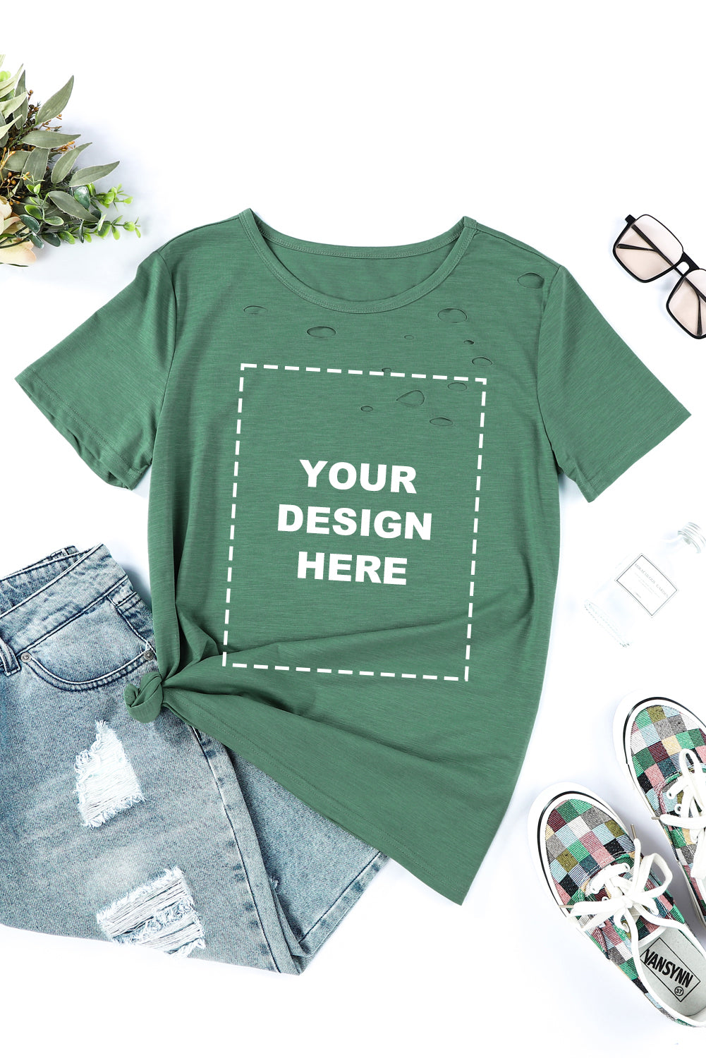 Camiseta mixta de algodón con cuello redondo y agujeros