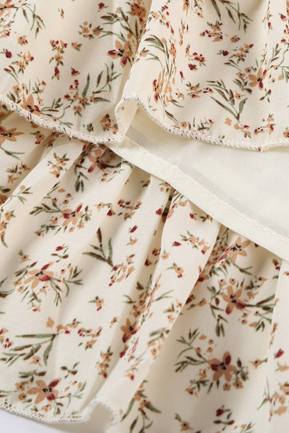 Graceful Elastic Waist Ruffled Floral Dress