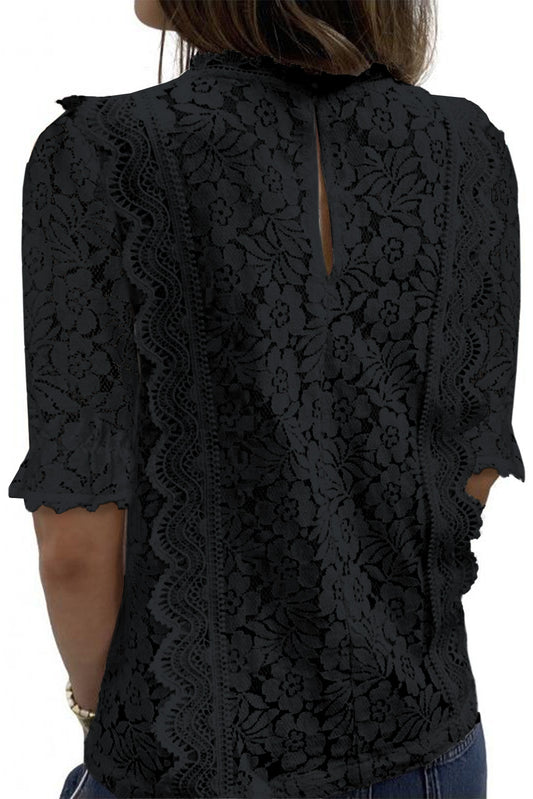 V Neck Lace Short Sleeve Top