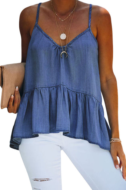 Spaghetti Straps Peplum Tank