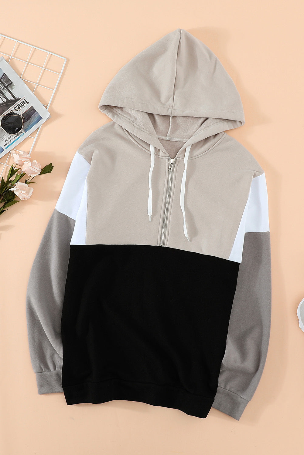 Sweat à capuche zippé colorblock