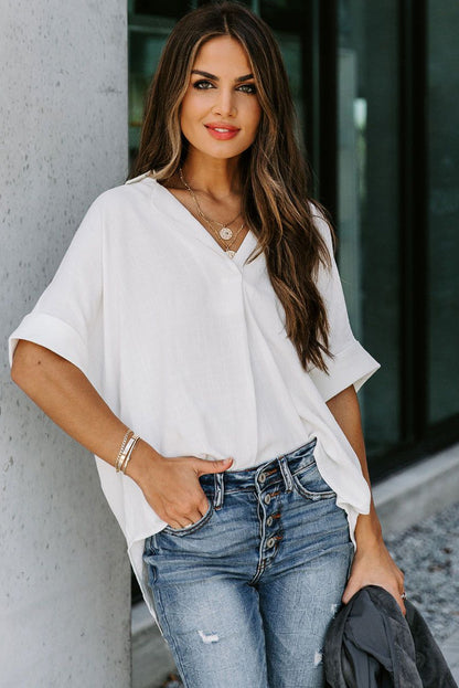 Camisa lisa con botones de manga corta