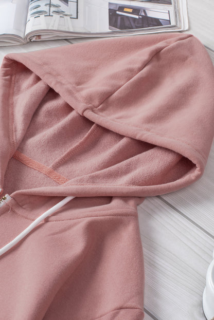 Sweat à capuche à manches longues et demi-fermeture éclair avec poche 