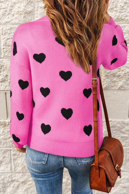 Heart Pattern Ribbed Trim Knit Sweater