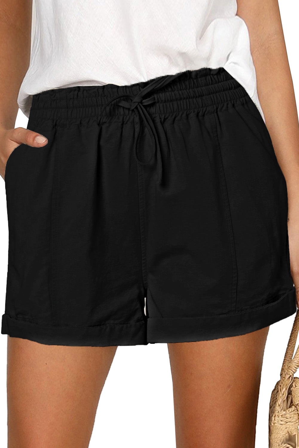 Shorts con cintura elástica y dobladillo enrollado
