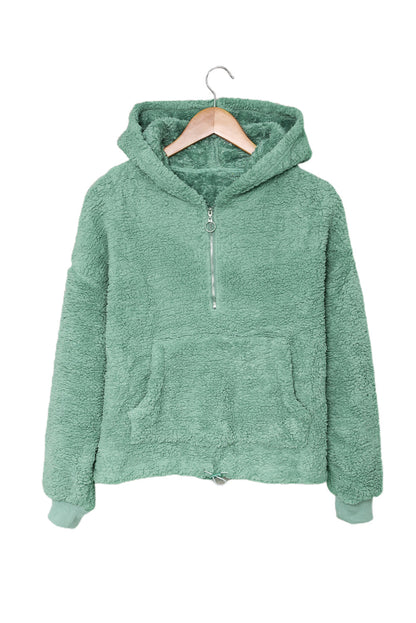 Sweat-shirt à capuche zippé 1/4 en sherpa avec kangourou