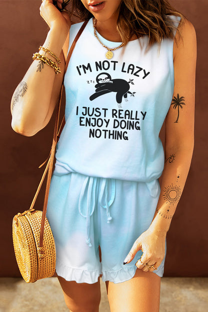 Débardeur bleu clair et short à volants 