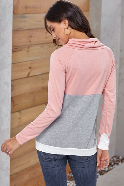 Sweat-shirt gris à double colorblock et manches à passe-pouce