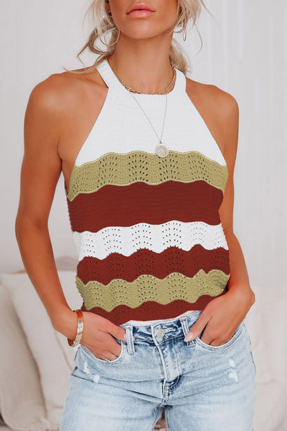 Khaki Knit Colorblock Tank Top