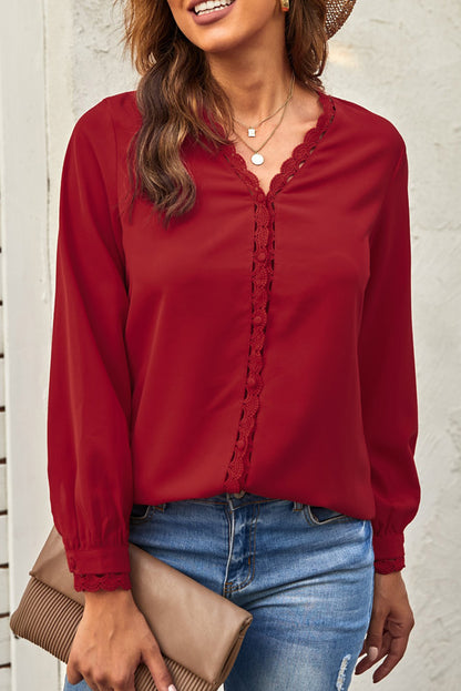 Lace Crochet Buttoned Long Sleeve Shirt