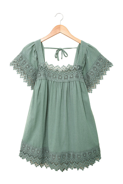 Lace Pom Pom Splicing Square Neck Blouse