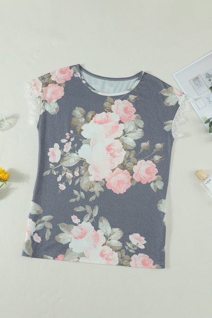 Camiseta Gris Estampado Floral