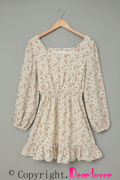 Graceful Elastic Waist Ruffled Floral Dress