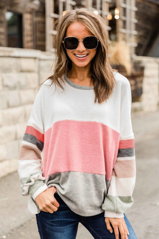 Top extragrande de manga larga con patchwork colorblock