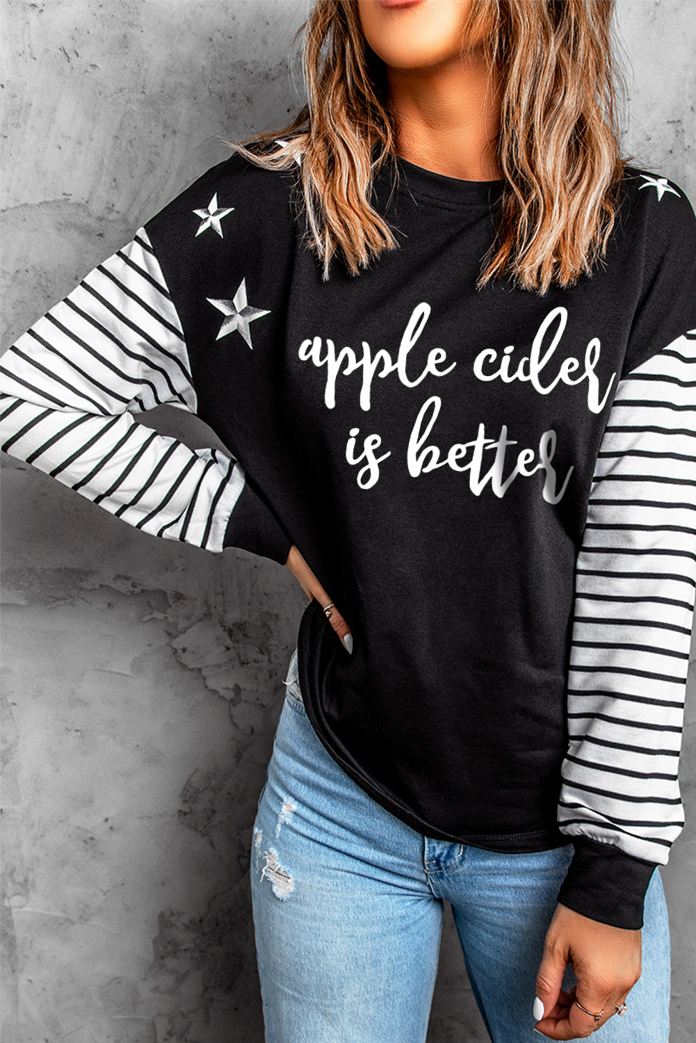 Striped Star Print Patchwork Long Sleeve Top