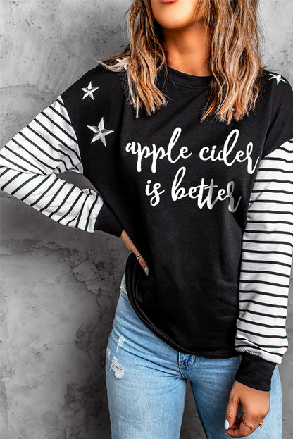 Striped Star Print Patchwork Long Sleeve Top