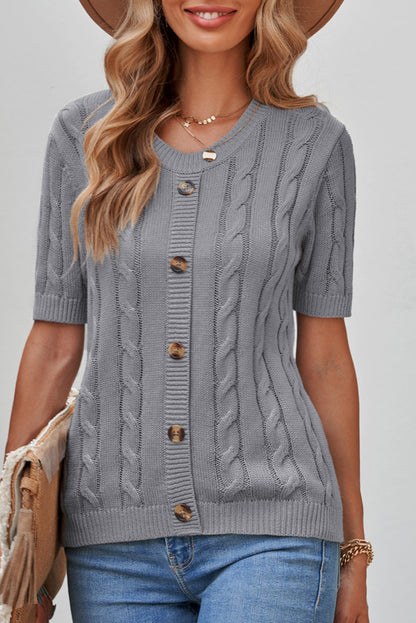 Top caqui de punto de ochos con botones y manga corta