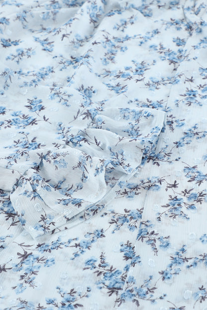 Floral Print Drawstring Long Bell Sleeve Blouse