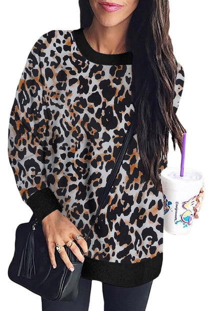Leopard Print Long Sleeve Pullover Sweatshirt