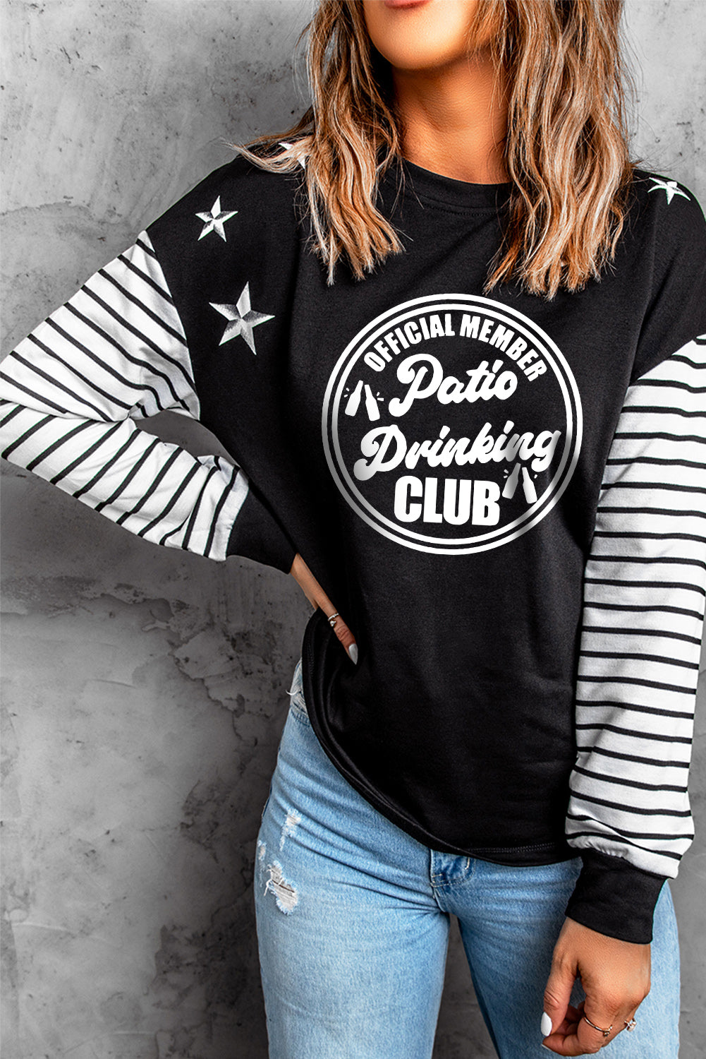 Striped Star Print Patchwork Long Sleeve Top