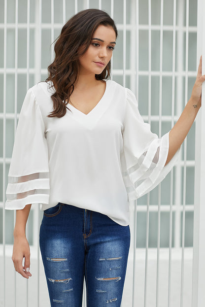 Flare Sleeve V Neck Loose Blouse