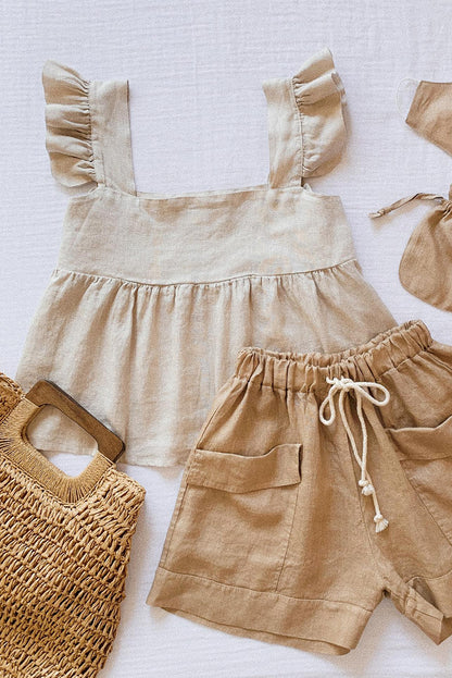 Haut babydoll kaki à épaules flottantes