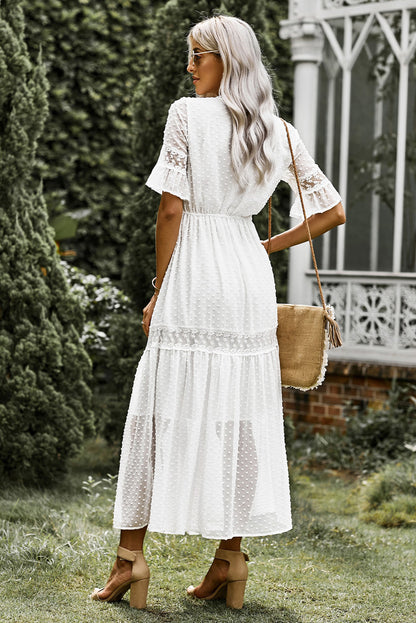 Swiss Dot Lace Trim Maxi Dress