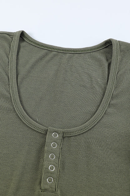 U Neck Button Knit Long Sleeve Top