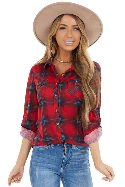 Plaid Button Shirt with Pockets
