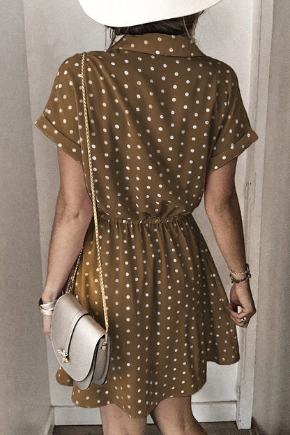 Mini-robe à manches courtes et col chemise à pois 