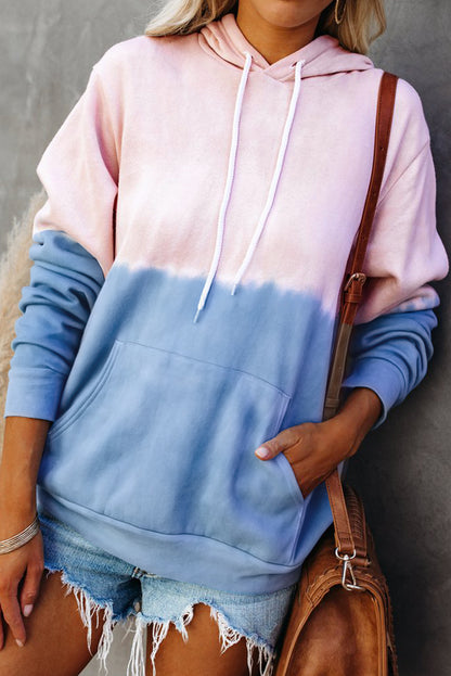 Dip-Dye Colorblock Drawstring Hoodie with Pockets