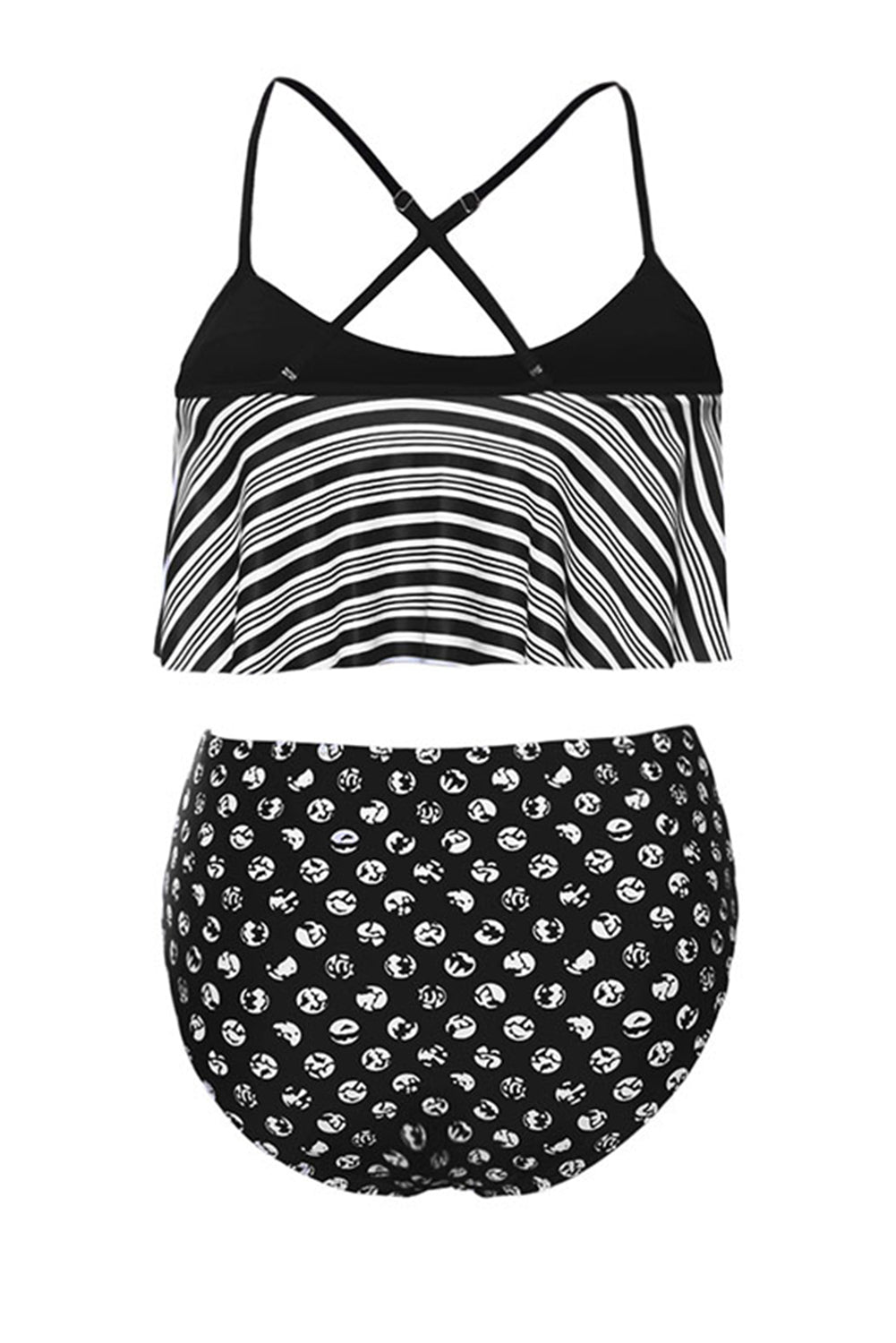 Maillot de bain taille haute avec haut brillant et bas rayé