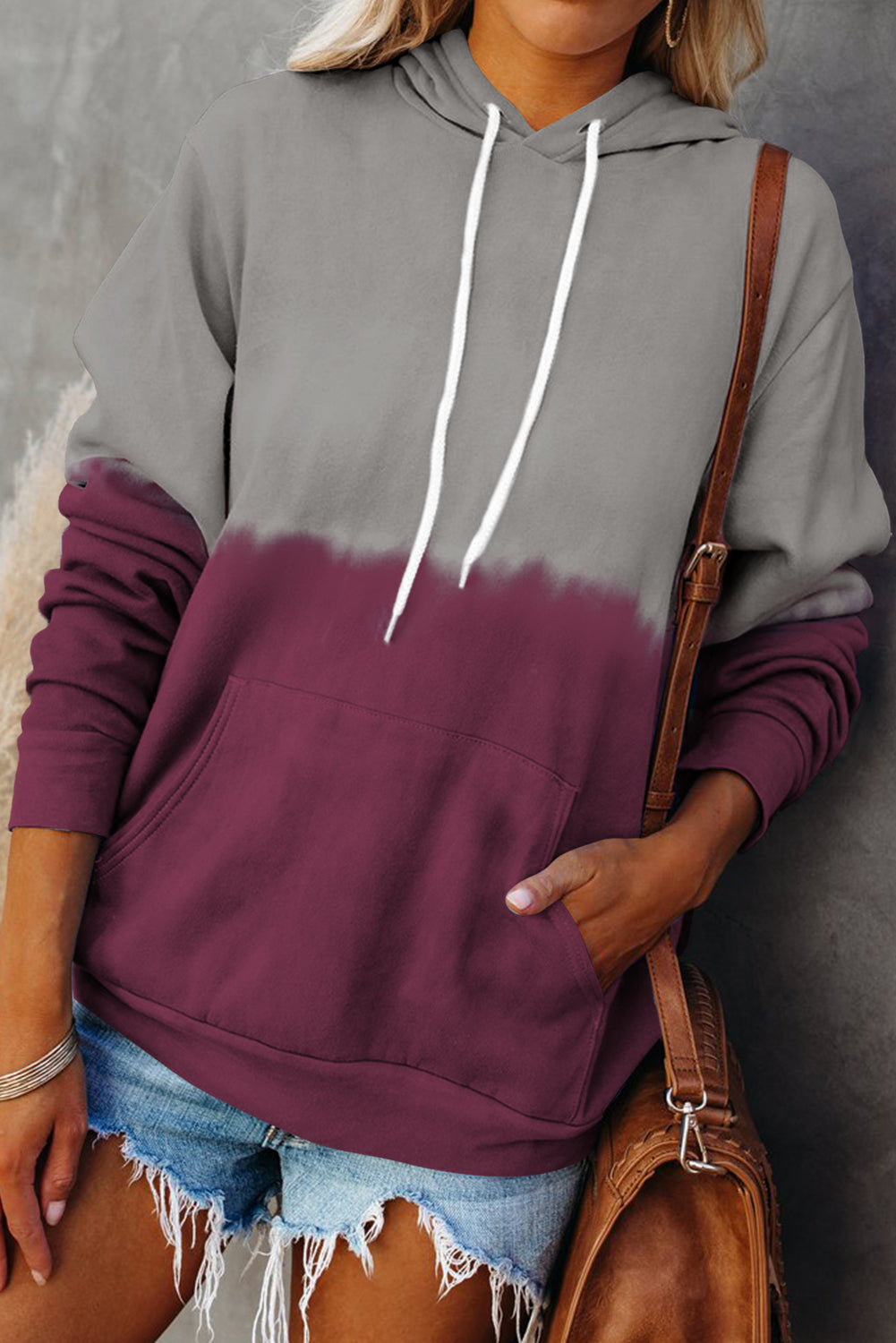 Dip-Dye Colorblock Drawstring Hoodie with Pockets